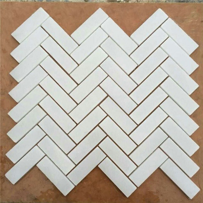 White Jade Herringbone Marble Mosaic Tile